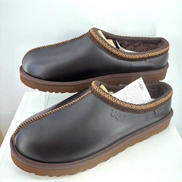 UGG Tasman Brown Leather Slippers Ironwood Regen Winter Shoes Men Size 13 - Picture 2 of 12